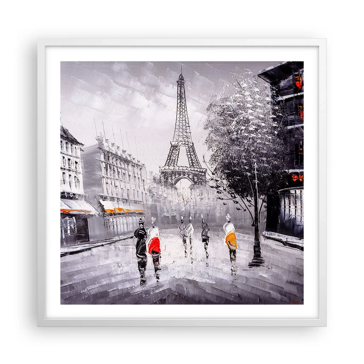 Affisch i vit ram - Promenad i Paris - 60x60 cm