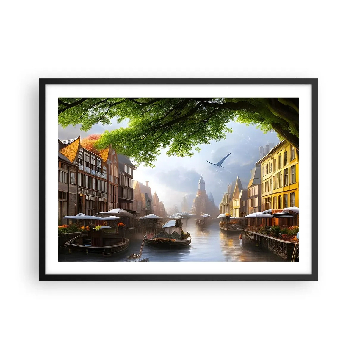 Affisch i svart ram - Holländsk stadsbild - 70x50 cm