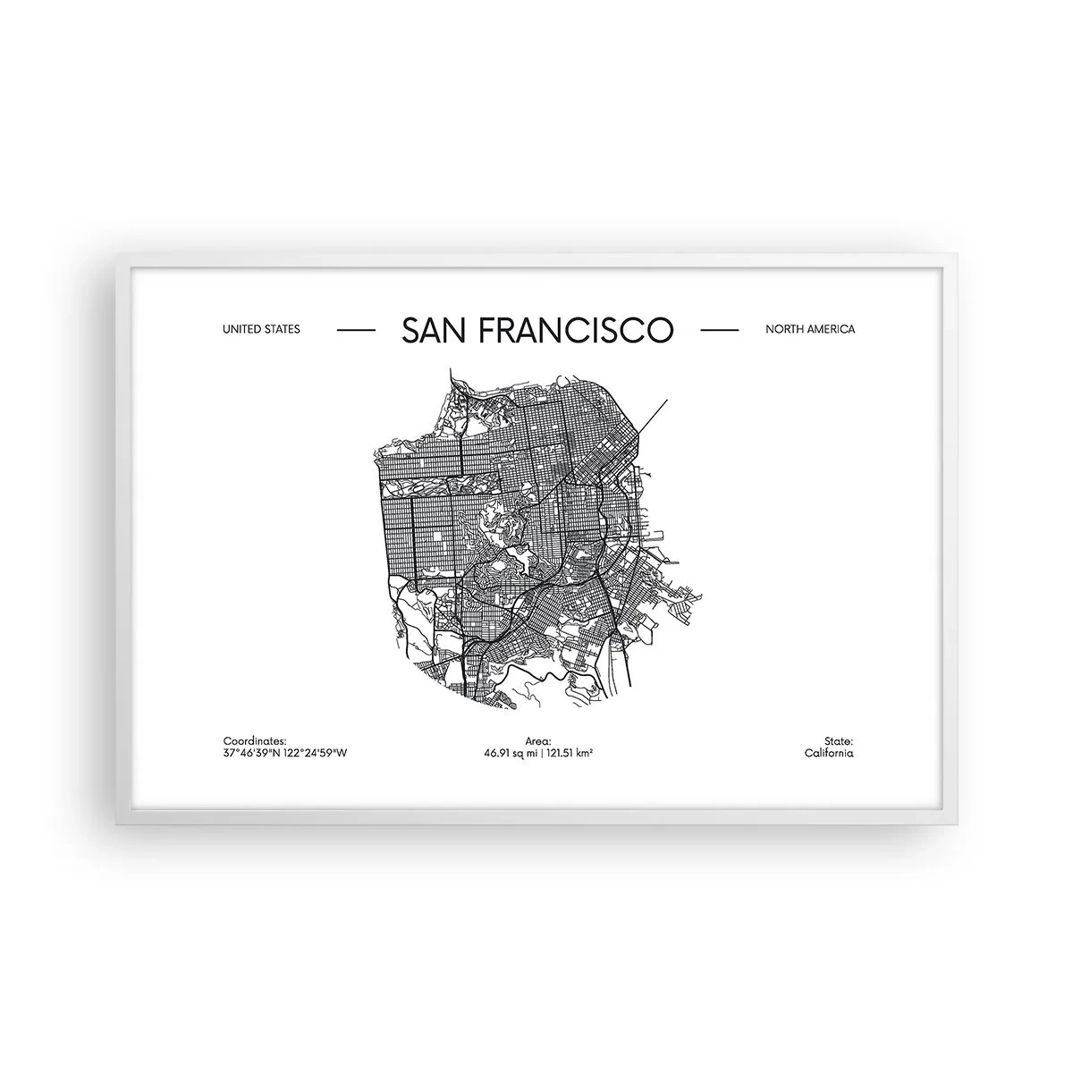 Affisch i vit ram - San Franciscos anatomi - 91x61 cm