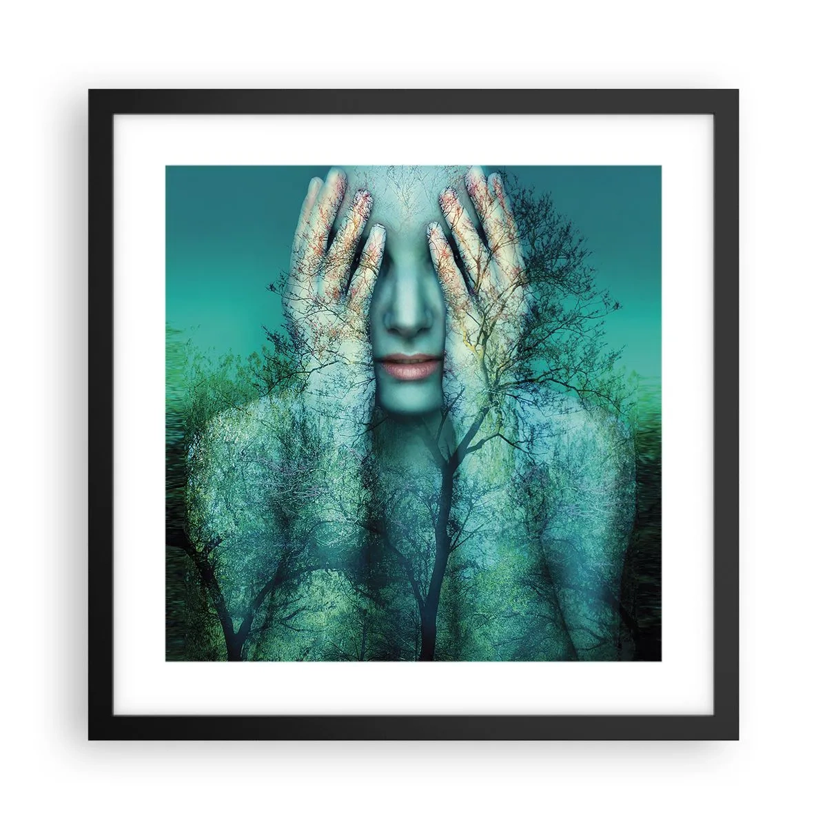 Affisch i svart ram - Doppad i blått - 40x40 cm