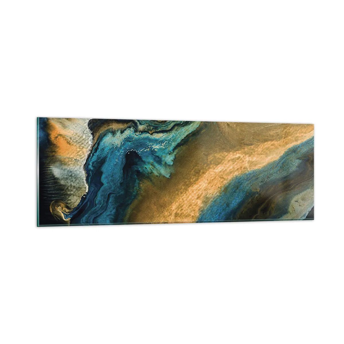 Glastavla - Bild på glas - Blå – gul – ömsesidiga influenser - 90x30 cm