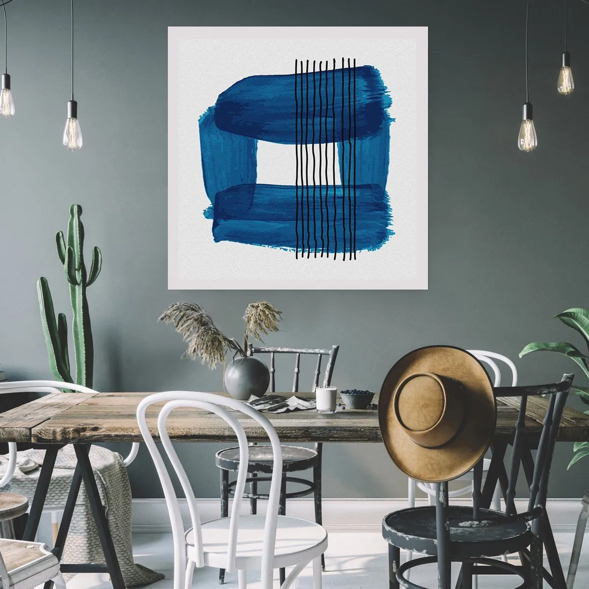 Affisch - Svart-blå komposition - 60x60 cm