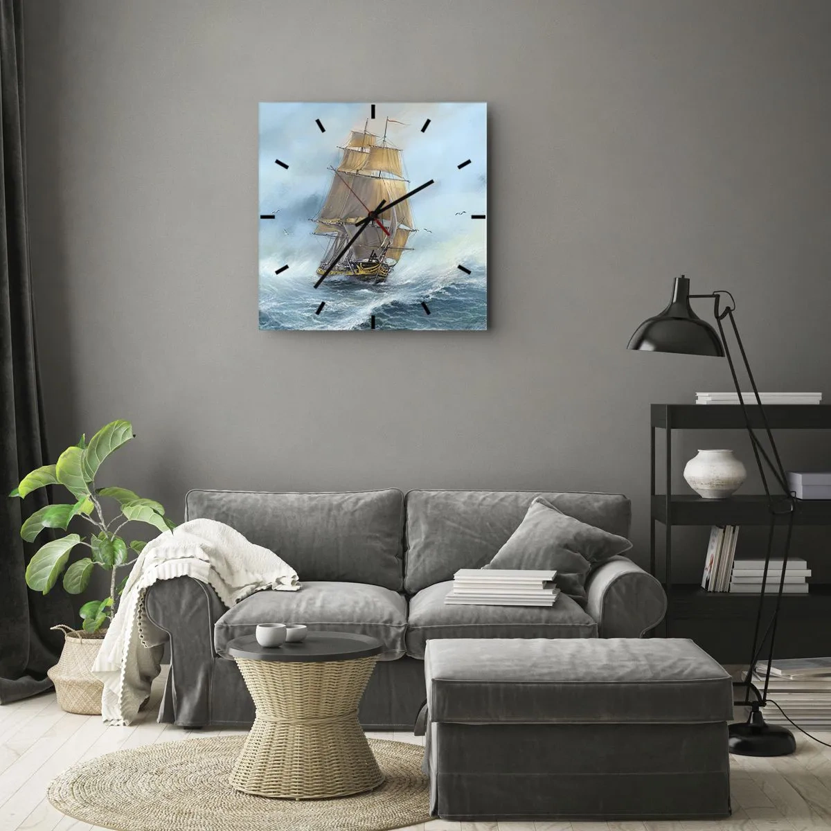 Väggklocka - Klocka på glas - Vinkande genom vågorna - 40x40 cm
