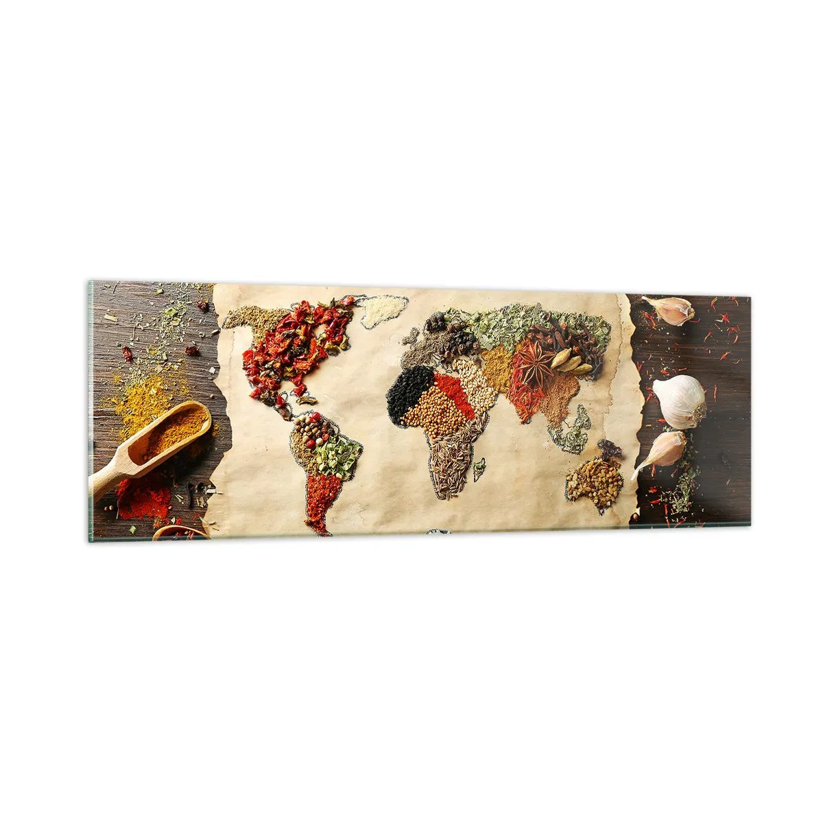 Glastavla - Bild på glas - Världens alla smaker - 90x30 cm