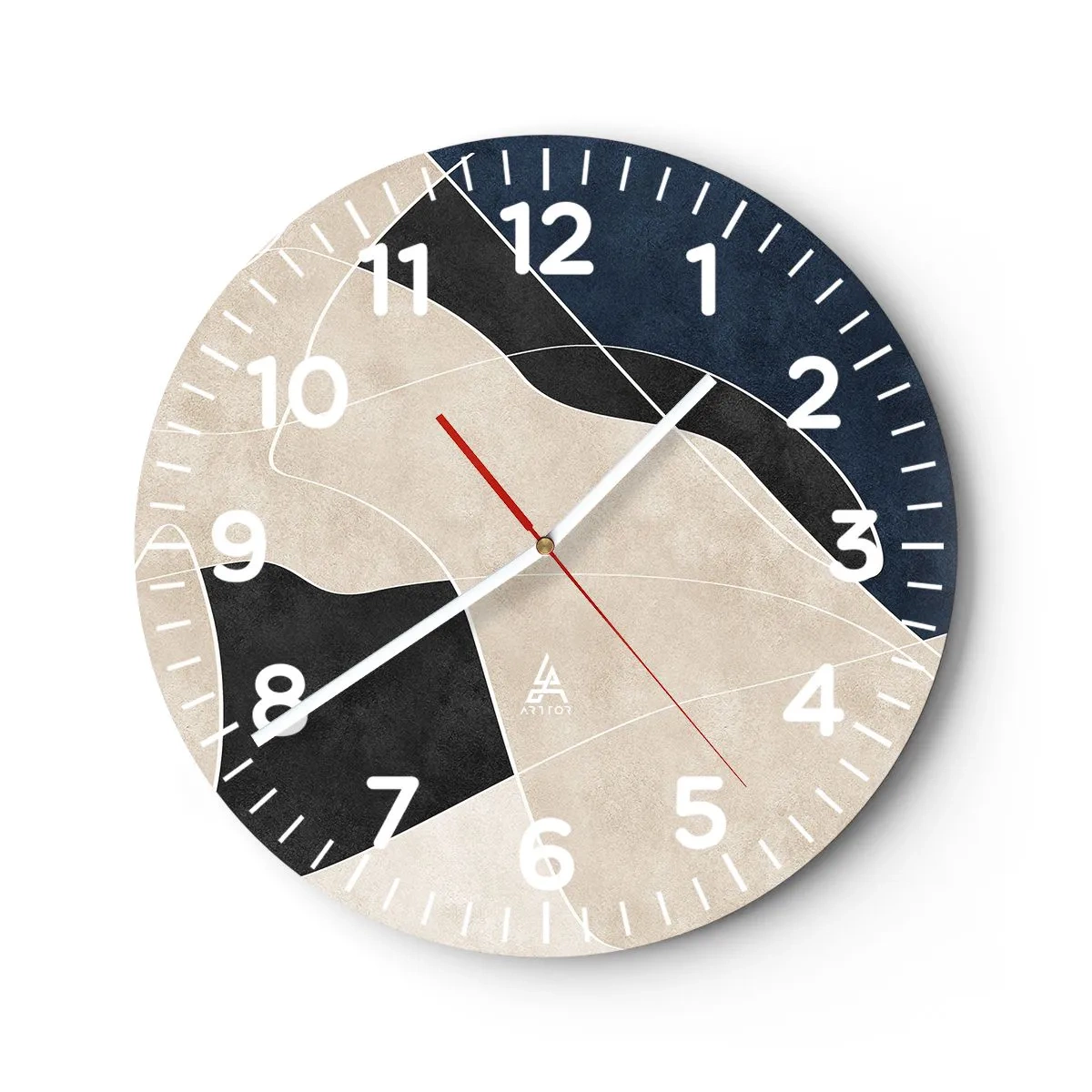 Väggklocka - Klocka på glas - Abstrakt komposition - färgkontrast - 30x30 cm