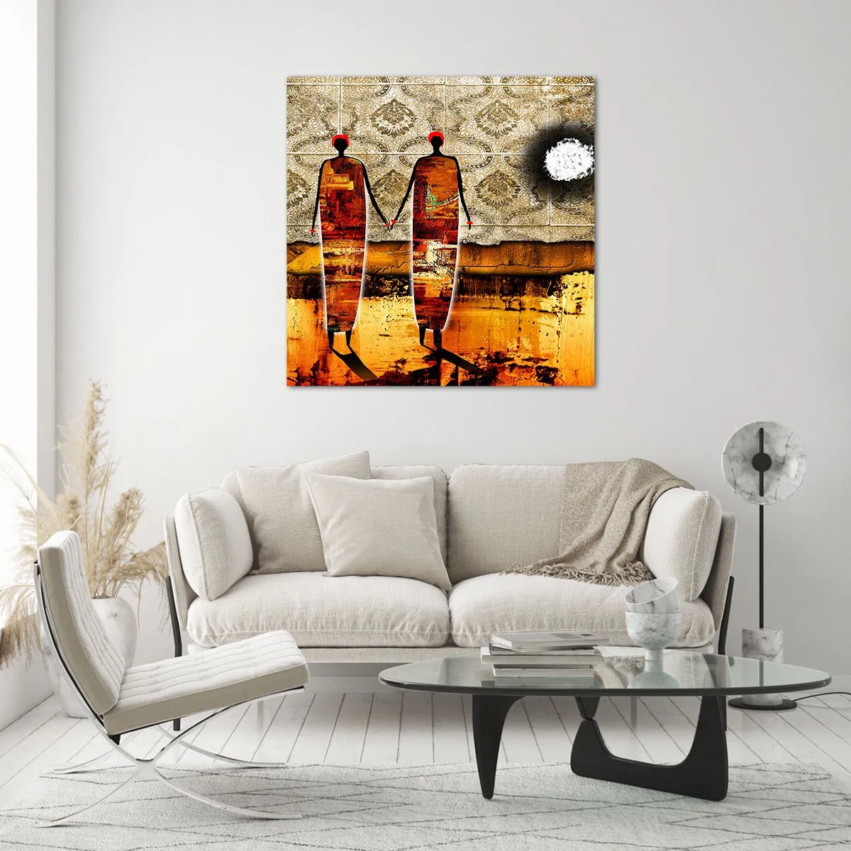 Glastavla - Bild på glas - Etnisk komposition i Afrikas färger - 70x70 cm