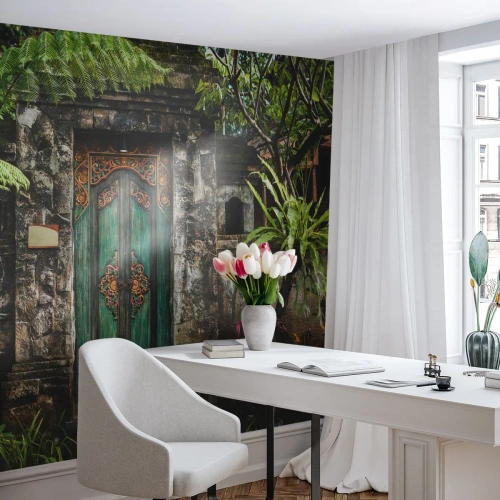 Fototapet Premium Canvas - Dörren till exotiska världen - Dörr Med Prydnad, Arkitektur, Mysterium - 300x210 cm