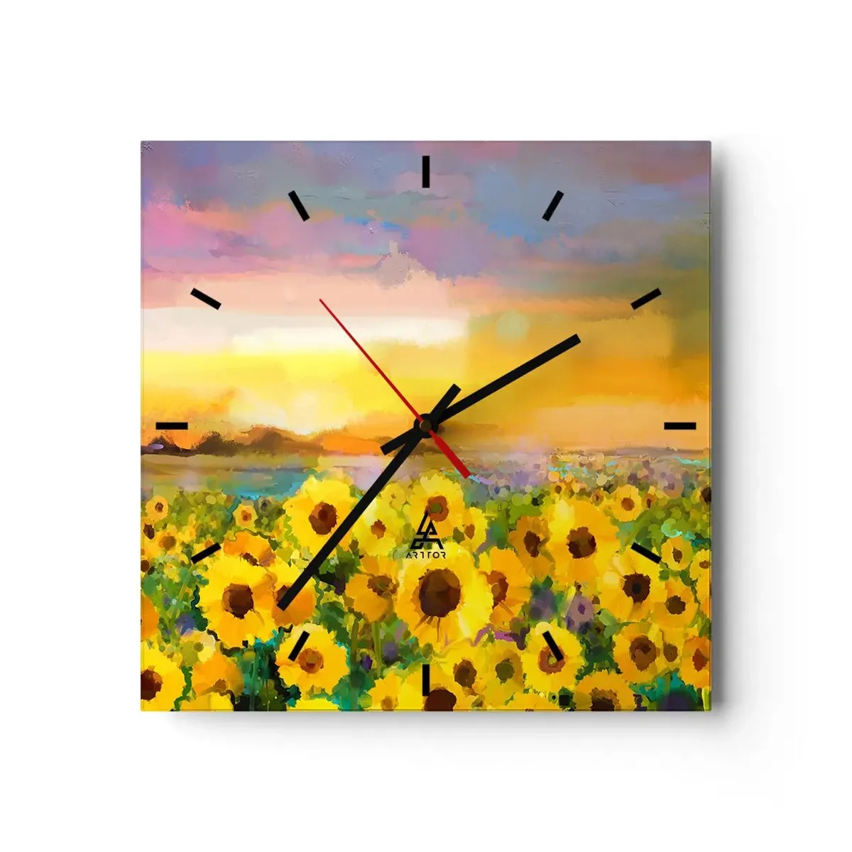 Väggklocka - Klocka på glas - Själva solen gick ner på jorden - 30x30 cm