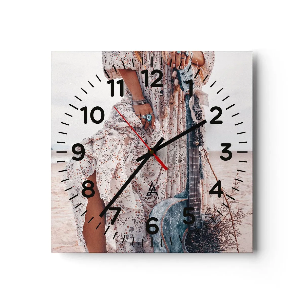 Väggklocka - Klocka på glas - Flower power på väg - 40x40 cm