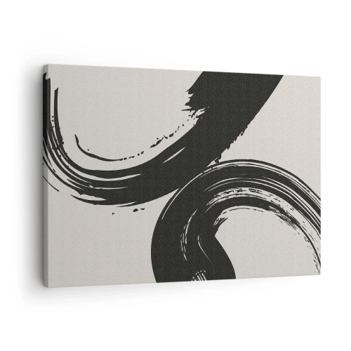 Canvastavla - Bild på duk - Dynamiska penseldrag i svart mot en ljus bakgrund - 70x50cm - Svepande och cirkulärt - Modern väggdekoration för vardagsrum och sovrum ARTTOR