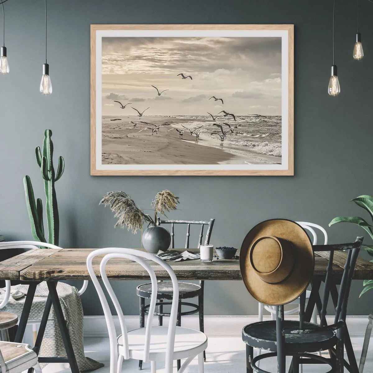 Affisch i ram av ljusek - Havets brus, fågelsång - 100x70 cm