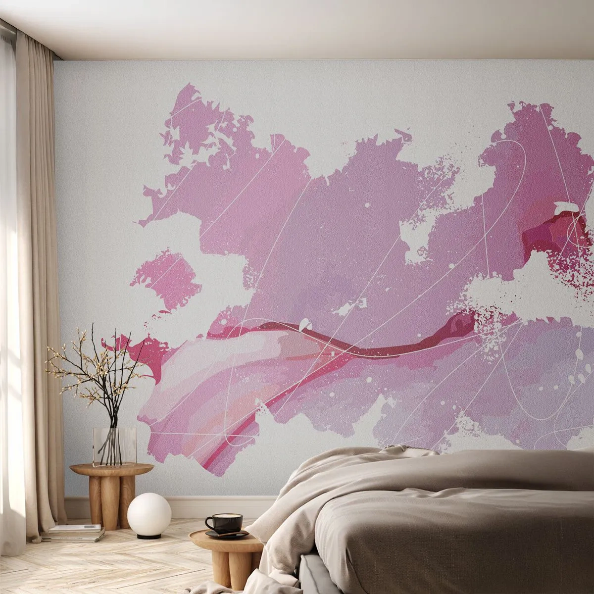 Fototapet Premium Sand - Karta över en rosa värld - Minimalism, Pastell, Karta - 100x70 cm