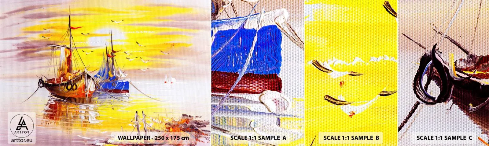 Fototapet Prov Standard Eco - Välförtjänt vila i hamnen - Fiskebåt, Fiske, Fåglar - 100x30 cm