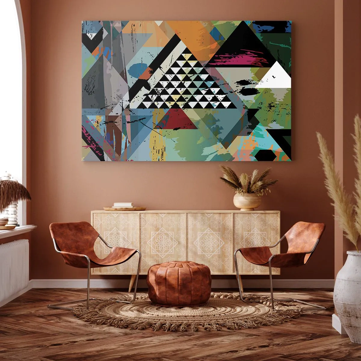 Canvastavla - Bild på duk - En abstrakt komposition av geometriska former och färger. - 70x50cm - Det är så enkelt - Modern väggdekoration för vardagsrum och sovrum ARTTOR