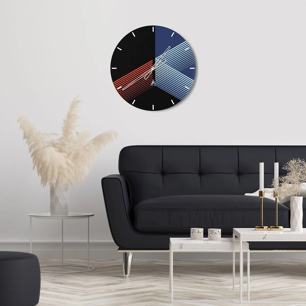 Väggklocka - Klocka på glas - Geometrisk abstraktion med linjer i kontrasterande färger - 30x30cm - Enkel historia - Modern väggdekoration för vardagsrum, kök och sovrum ARTTOR