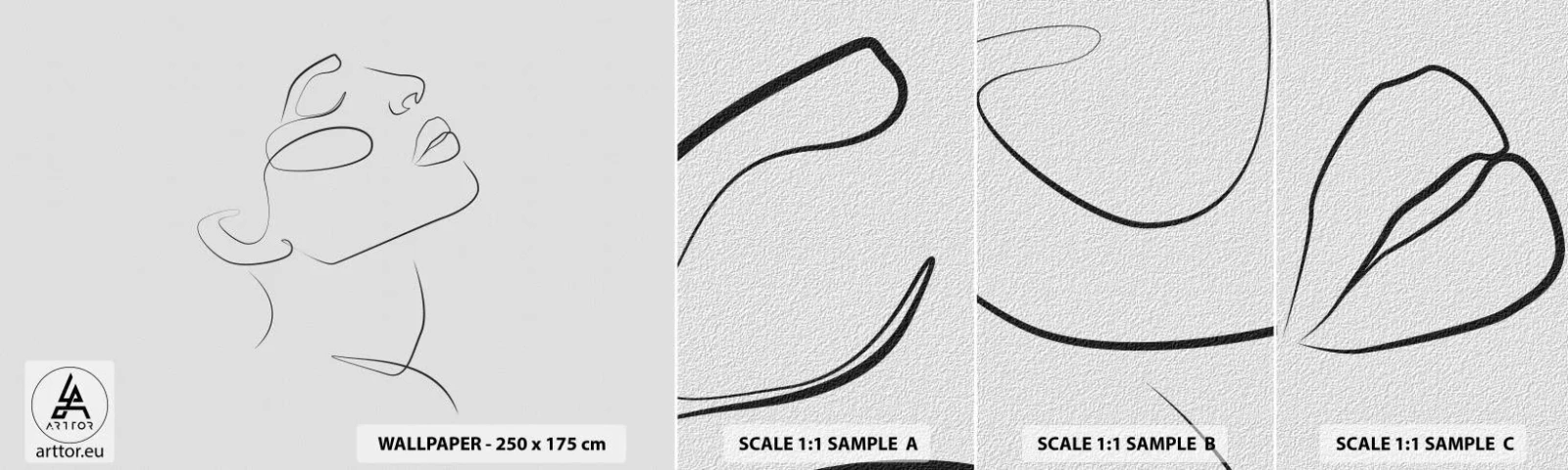 Provbit av självhäftande fototapet Deluxe Sticker - Drömmens meander - Kvinnans ansikte, Porträtt av en kvinna, Grafik - 100x30 cm