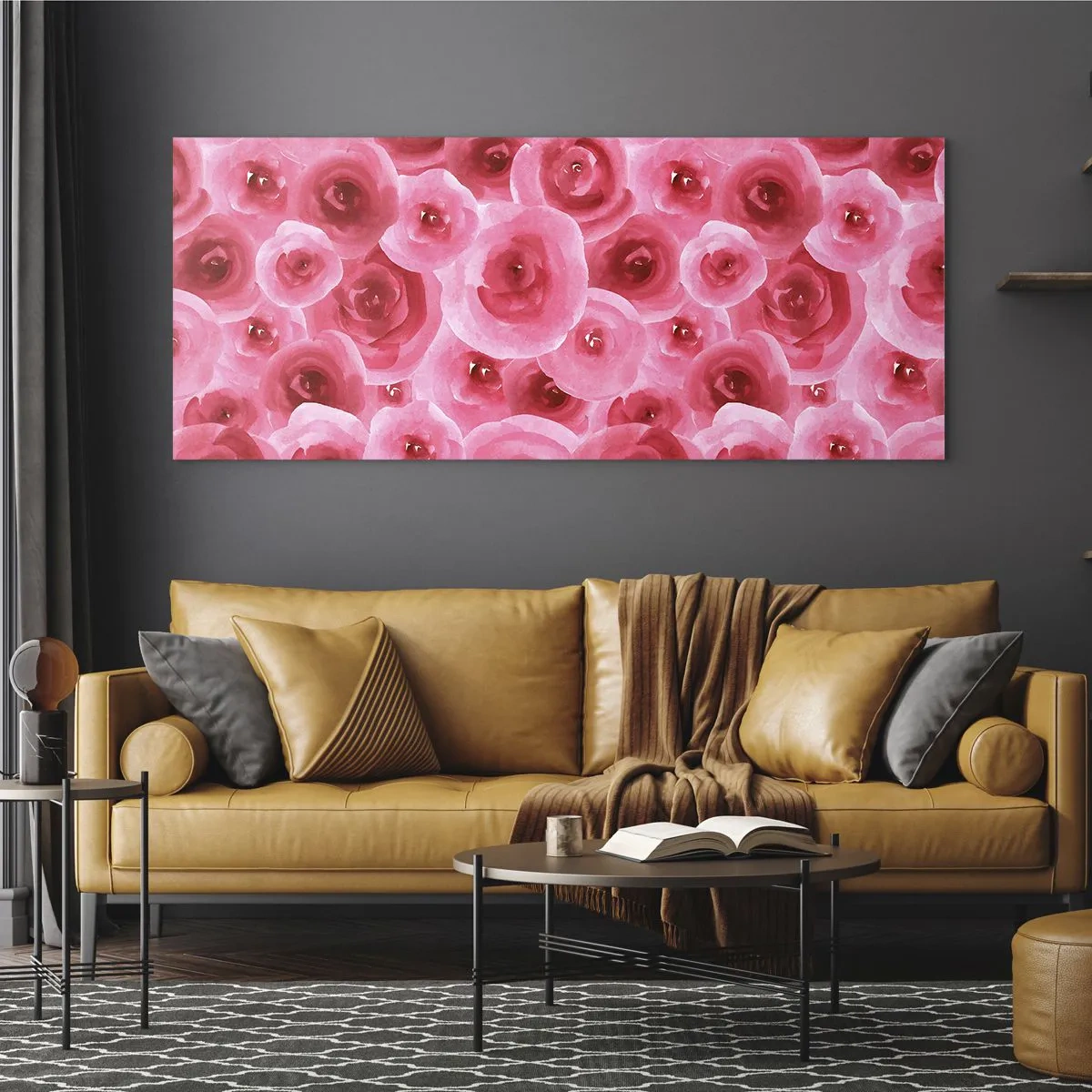Glastavla - Bild på glas - Rosor upe och nere - 100x40 cm