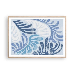 Affisch i ram av ljusek - Blåa ormbunkar - 100x70 cm