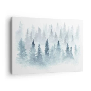 Canvastavla - Bild på duk - Barrskogar badade i en delikat dimma - 70x50cm - Insvepta i dimma - Modern väggdekoration för vardagsrum och sovrum ARTTOR