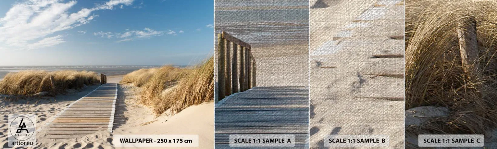 Provbit av fototapet Premium Canvas - Bortom sanddynan, i gräsets brus - Landskap, Hav, Strand - 100x30 cm