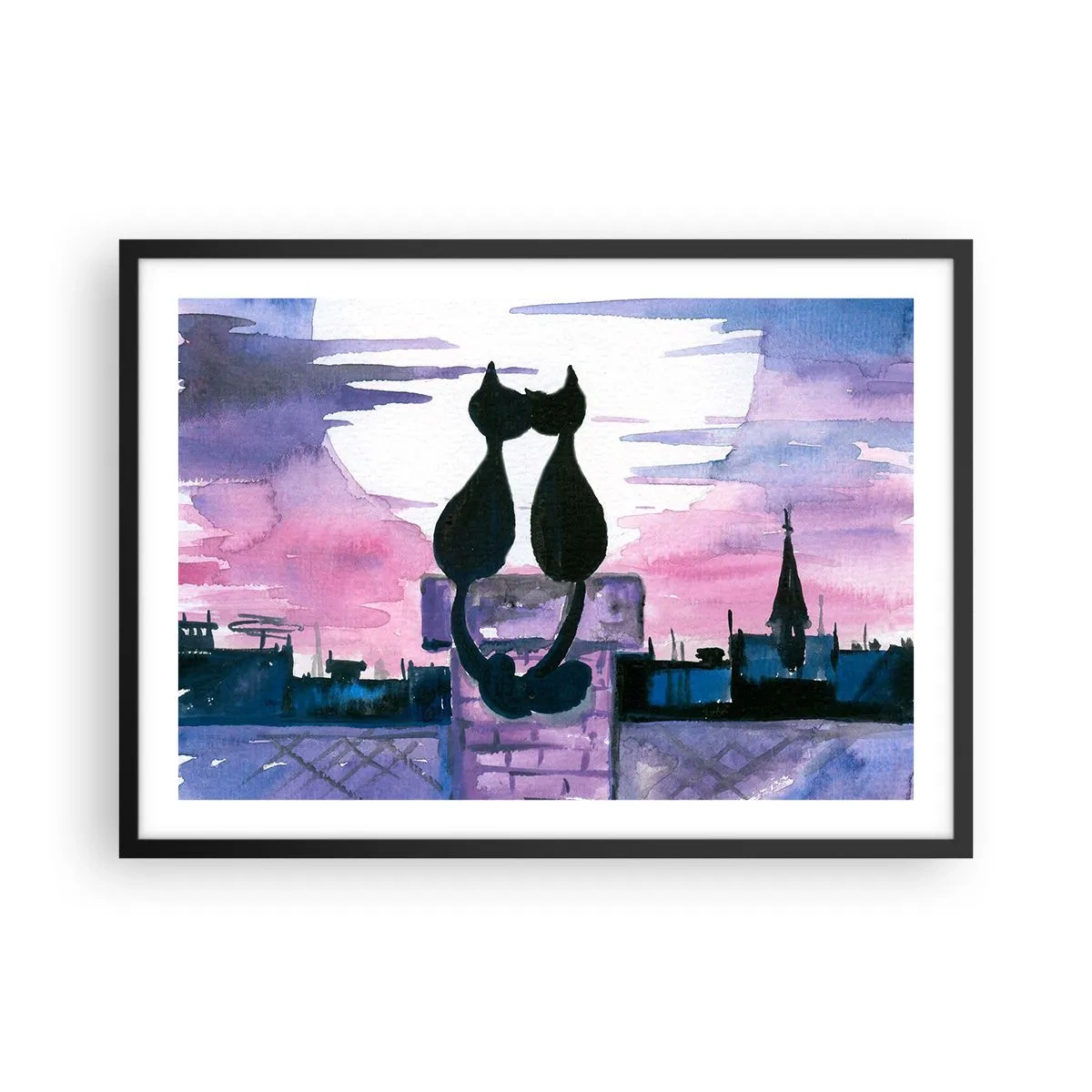 Affisch i svart ram - Rendez-vous under månen - 70x50 cm