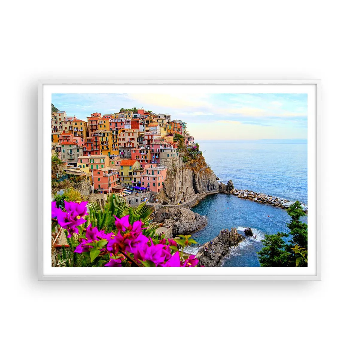 Affisch i vit ram - Skrattande stad - 100x70 cm