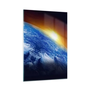 Glastavla - Bild på glas - Soluppgång över den blåa planeten - 80x120 cm