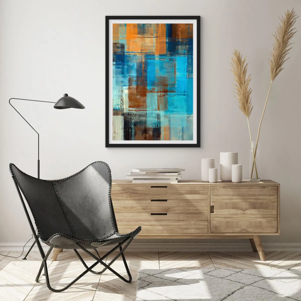 Affisch i svart ram - Genom blåa gardinen - 61x91 cm