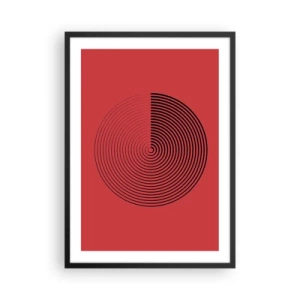 Affisch i svart ram - Geometrisk spiral på en röd bakgrund i minimalistisk stil - 50x70cm - Cirkulär rörelse - Modern väggdekoration för vardagsrum och sovrum ARTTOR