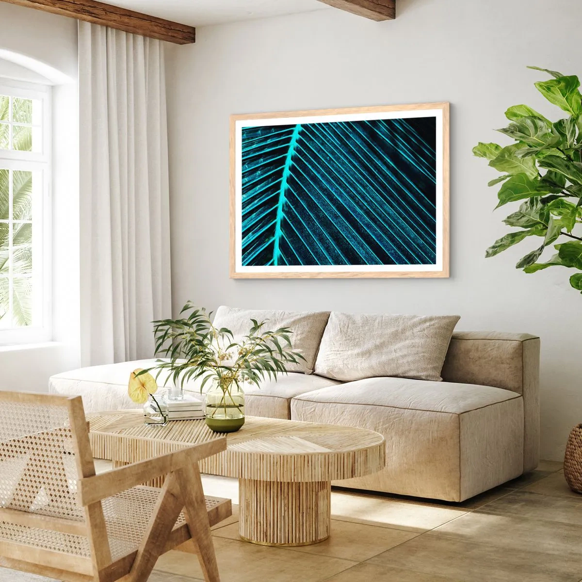 Affisch i ram av ljusek - Grön textur - 100x70 cm