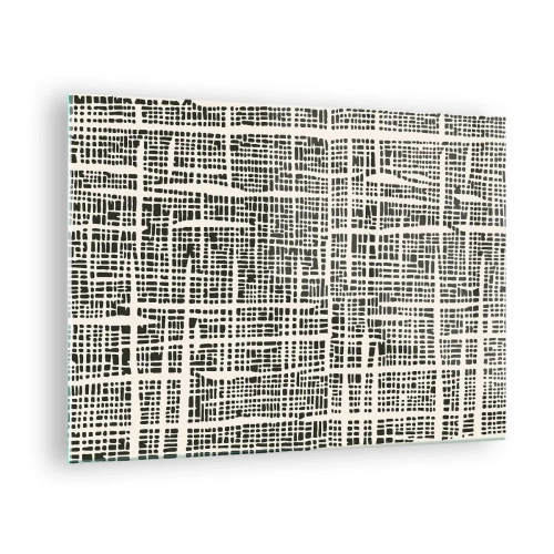 Glastavla - Bild på glas - En svartvit abstraktion som liknar ett rutnät av prickar. - 70x50cm - Vävd komposition - Modern väggdekoration för vardagsrum och sovrum ARTTOR