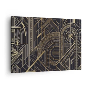 Canvastavla - Bild på duk - Gyllene geometriska mönster på svart bakgrund i art déco-stil - 70x50cm - Koncept, idéer, planer - Modern väggdekoration för vardagsrum och sovrum ARTTOR