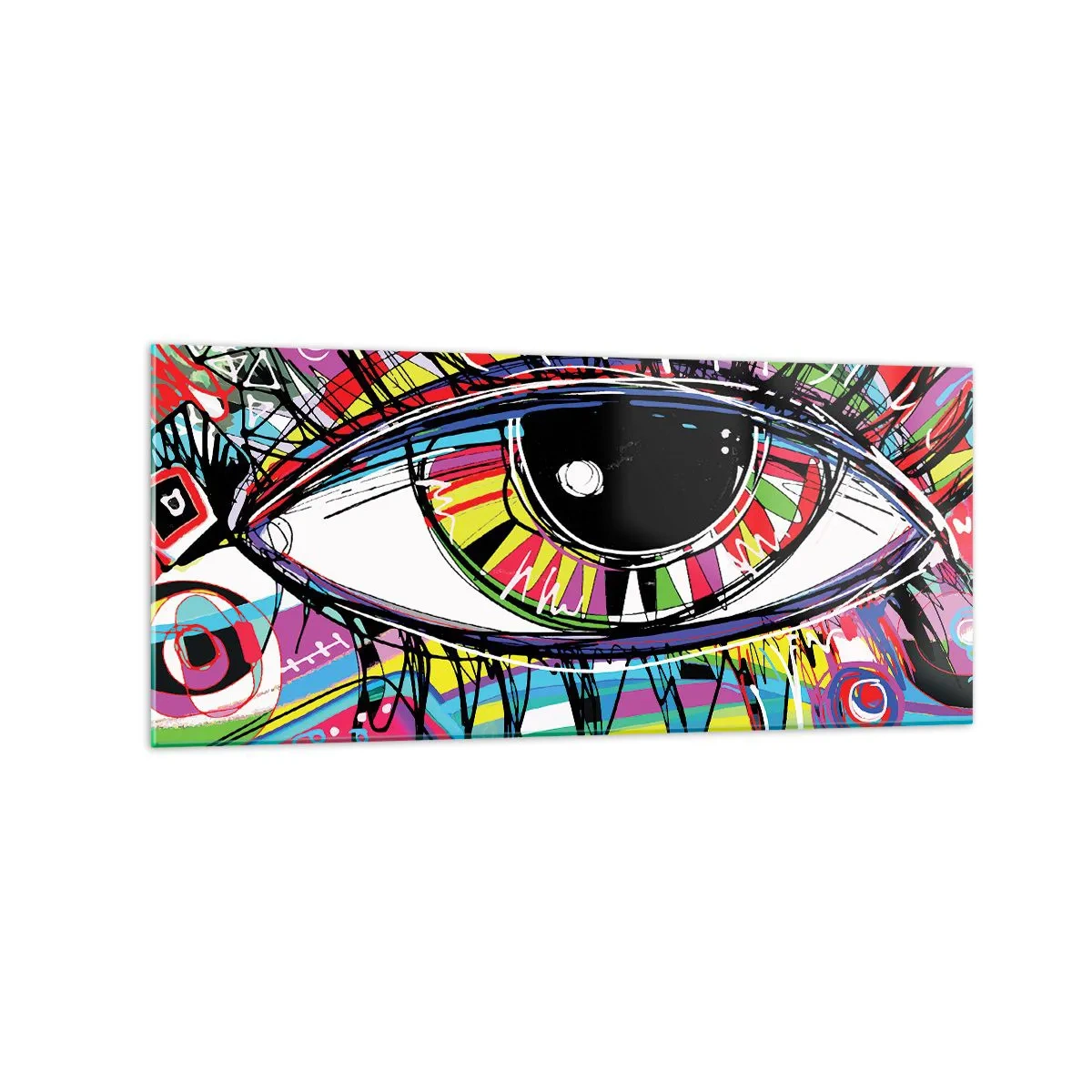 Glastavla - Bild på glas - Färgglatt öga - färgglad själ - 120x50 cm