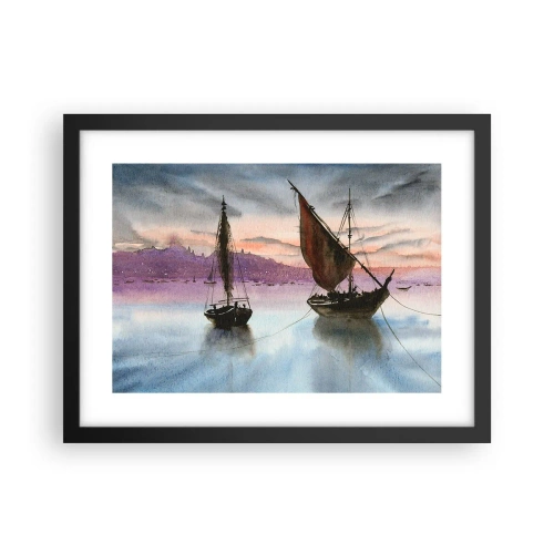 Affisch i svart ram - Kväll i hamnen - 40x30 cm