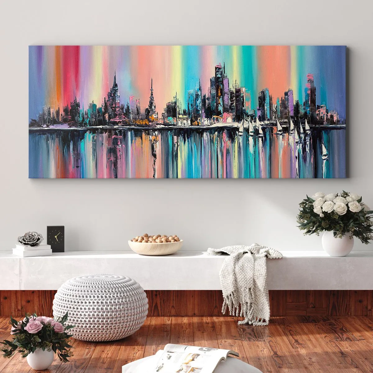 Canvastavla - Bild på duk - Nattens ljus - 100x40 cm