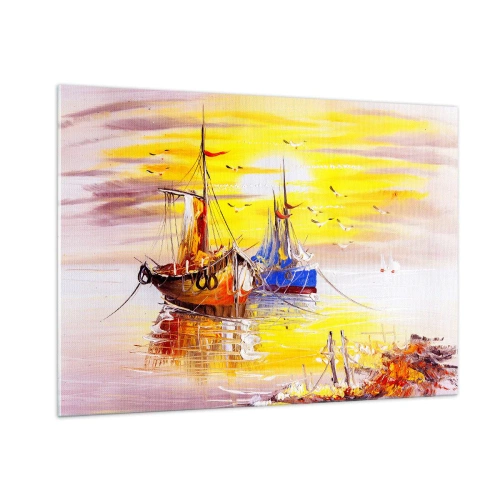 Glastavla - Bild på glas - Välförtjänt vila i hamnen - 100x70 cm