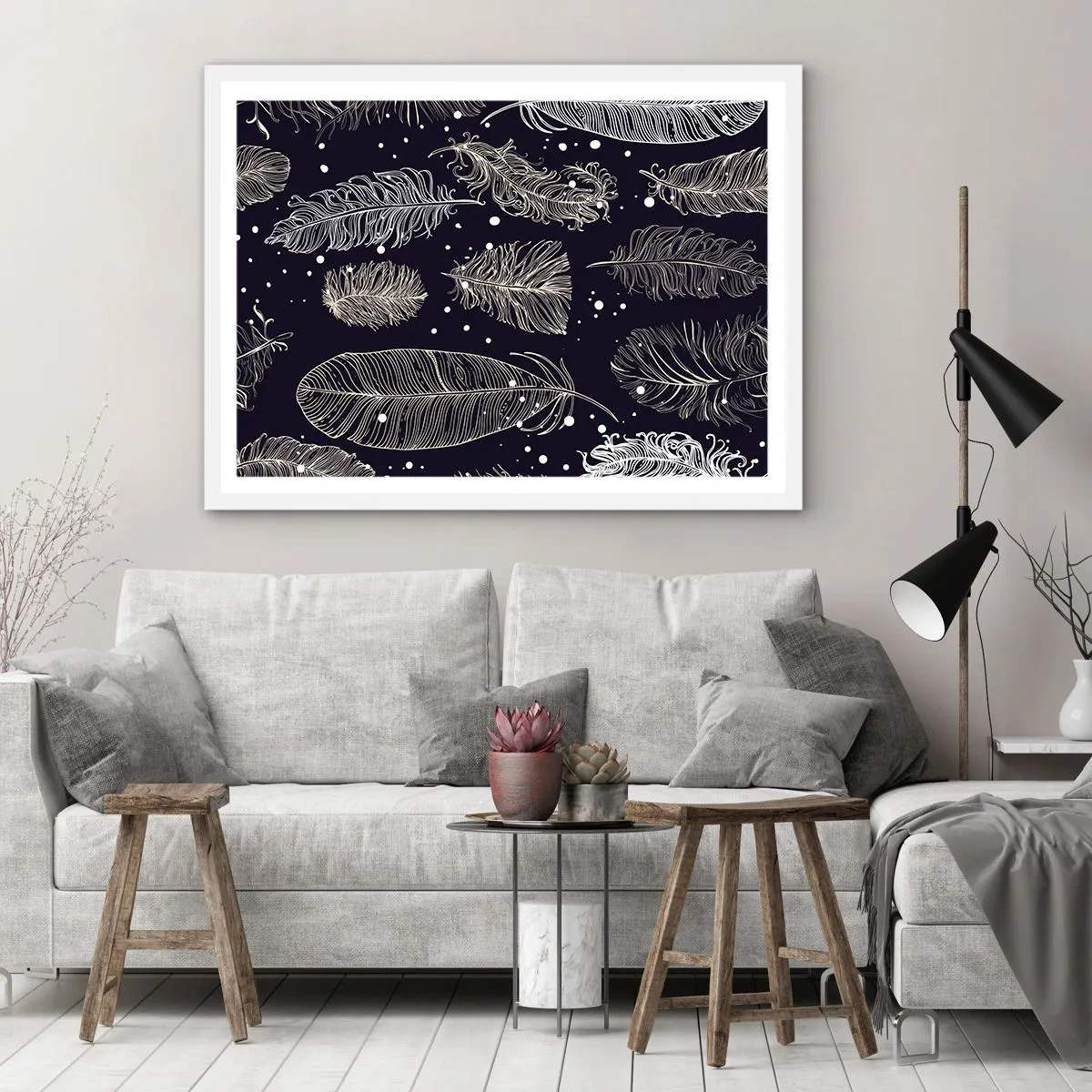 Affisch i vit ram - Fjäderspets - 100x70 cm