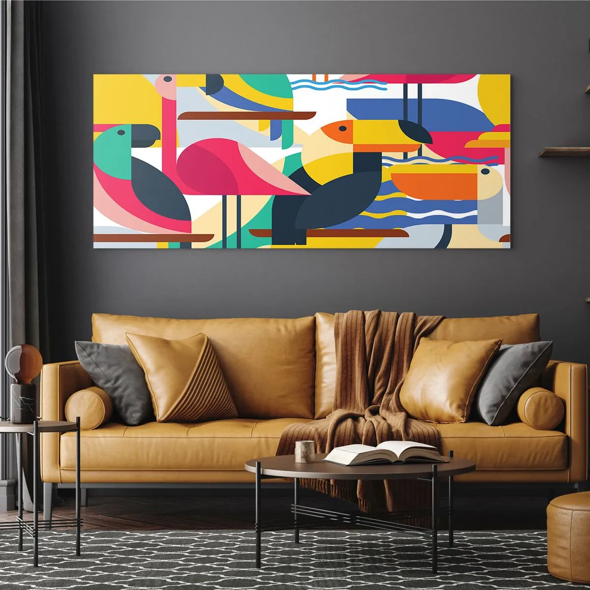 Glastavla - Bild på glas - Fågelparty - 120x50 cm