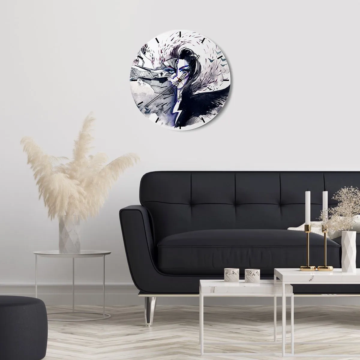 Väggklocka - Klocka på glas - Demonisk och vacker - 30x30 cm