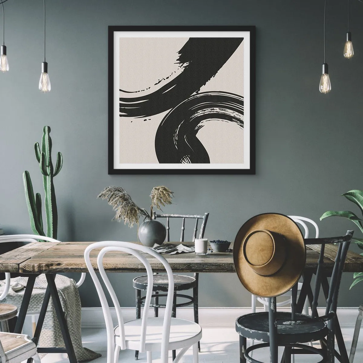 Affisch i svart ram - Svepande och cirkulärt - 30x30 cm