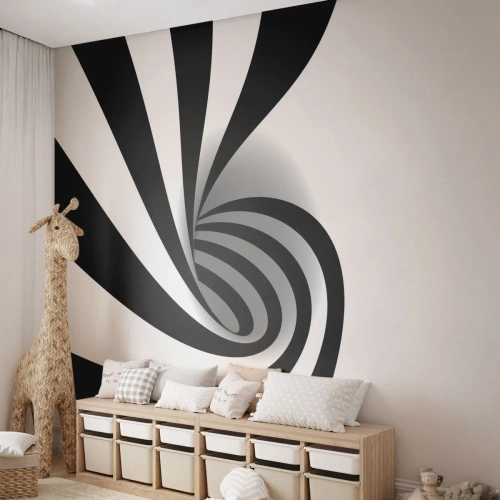 Fototapet Premium Sand - Roterande svart-vit - Abstraktion, Grafik, Svartvitt - 300x210 cm