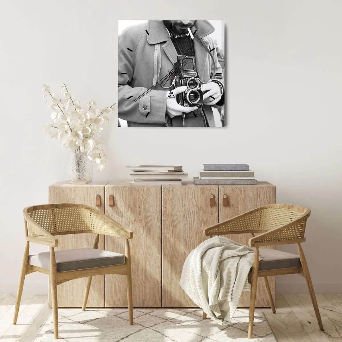 Väggklocka - Klocka på glas - I retrostil - 40x40 cm