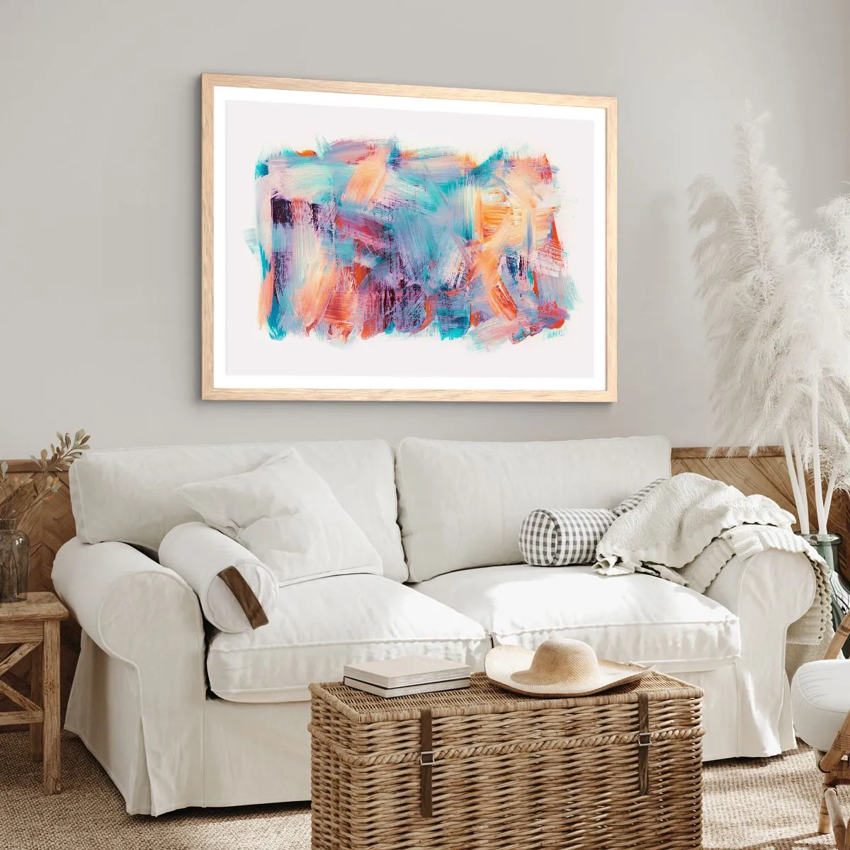Affisch i ram av ljusek - Färgglad röra - 100x70 cm