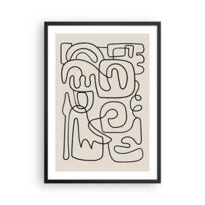 Affisch i svart ram - Modern abstraktion i form av en svart linje på en beige bakgrund - 50x70cm - Följ spåret - Modern väggdekoration för vardagsrum och sovrum ARTTOR