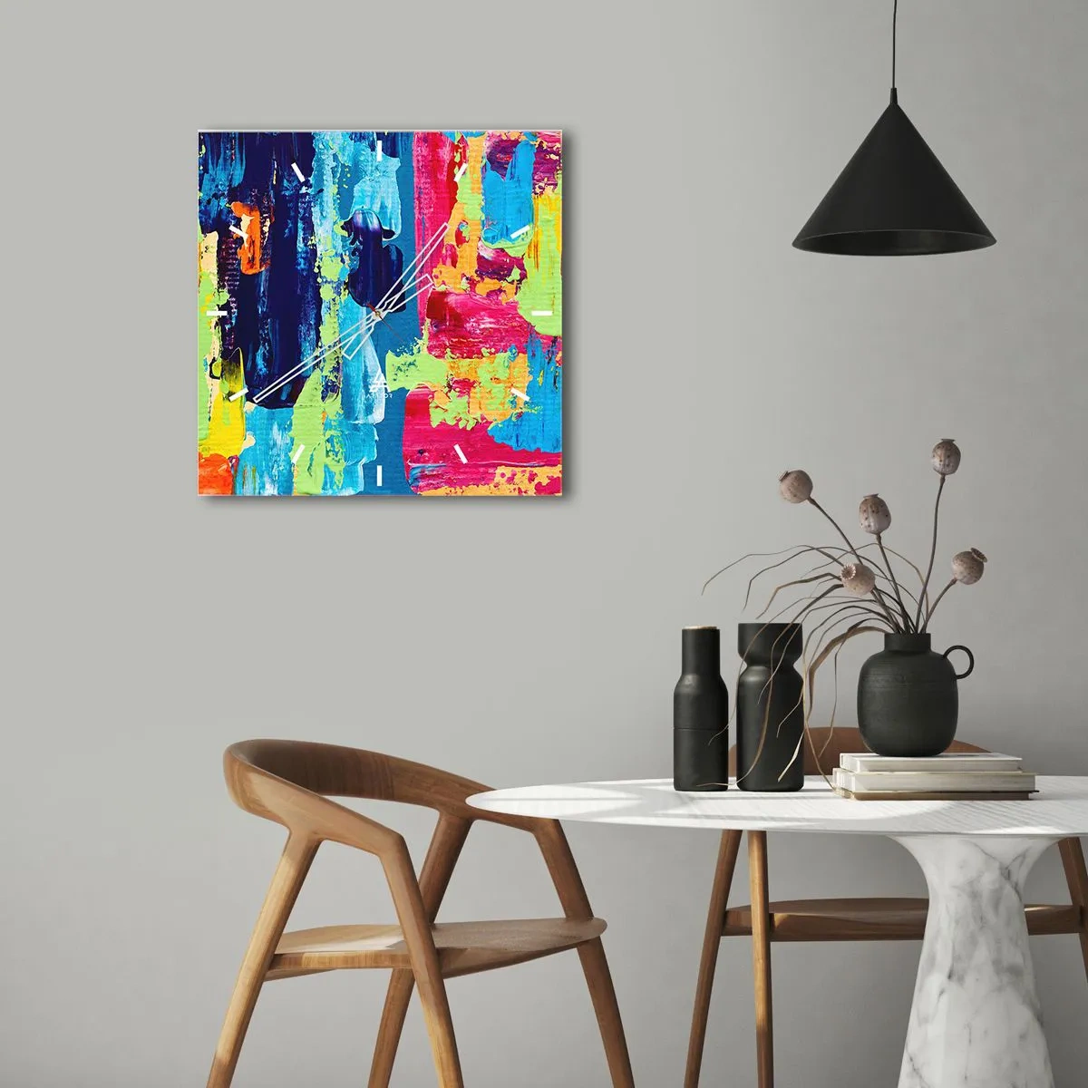 Väggklocka - Klocka på glas - Livet är skönt! - 30x30 cm