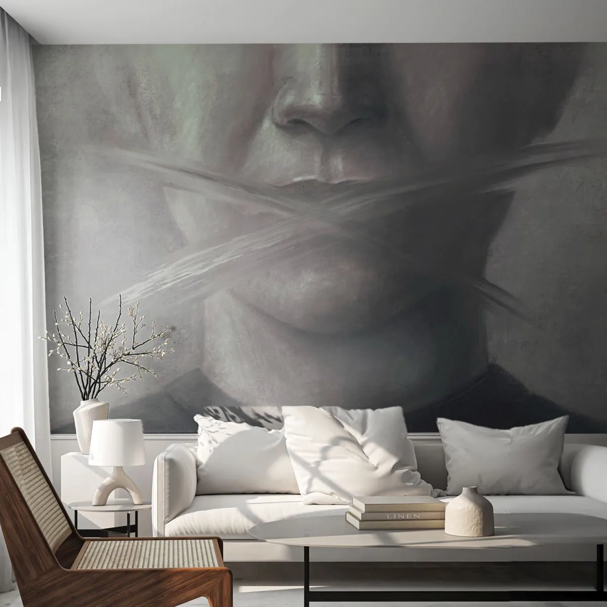 Fototapet Premium Canvas - Inte ett ord - Abstraktion, Grafik, Ansikte - 150x105 cm