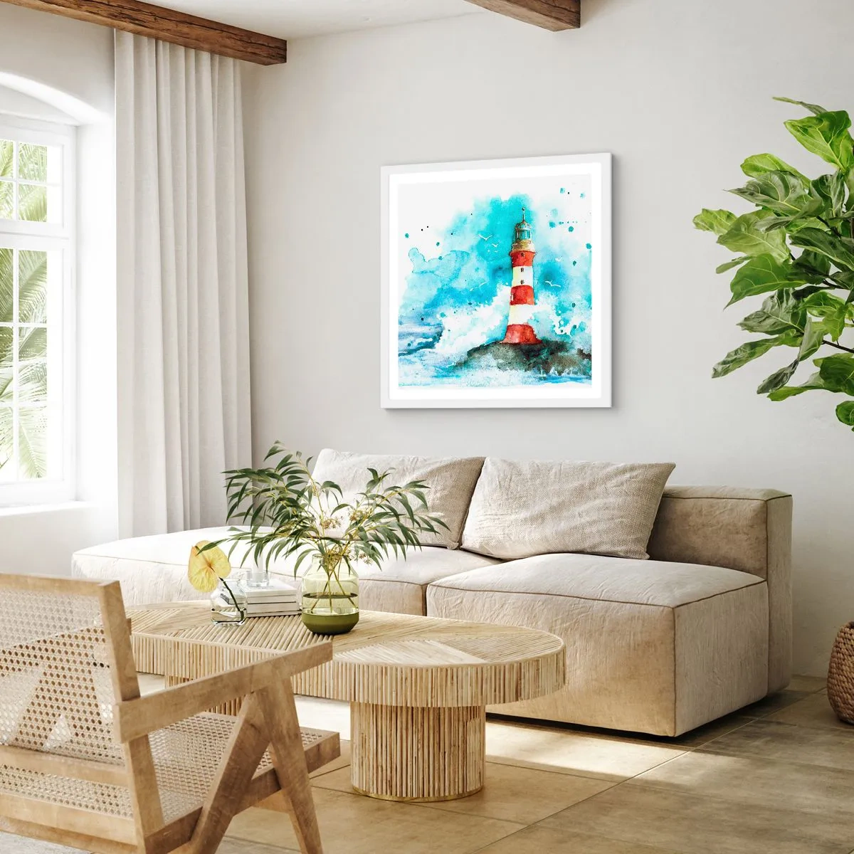 Affisch i vit ram - Elementens enhet - 60x60 cm