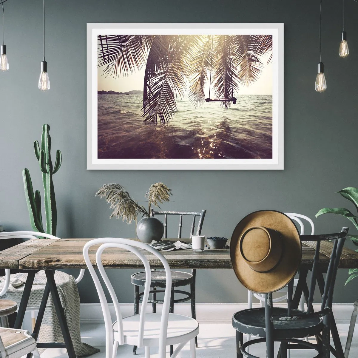 Affisch i vit ram - Gunga i molnen hur mycket du vill - 100x70 cm