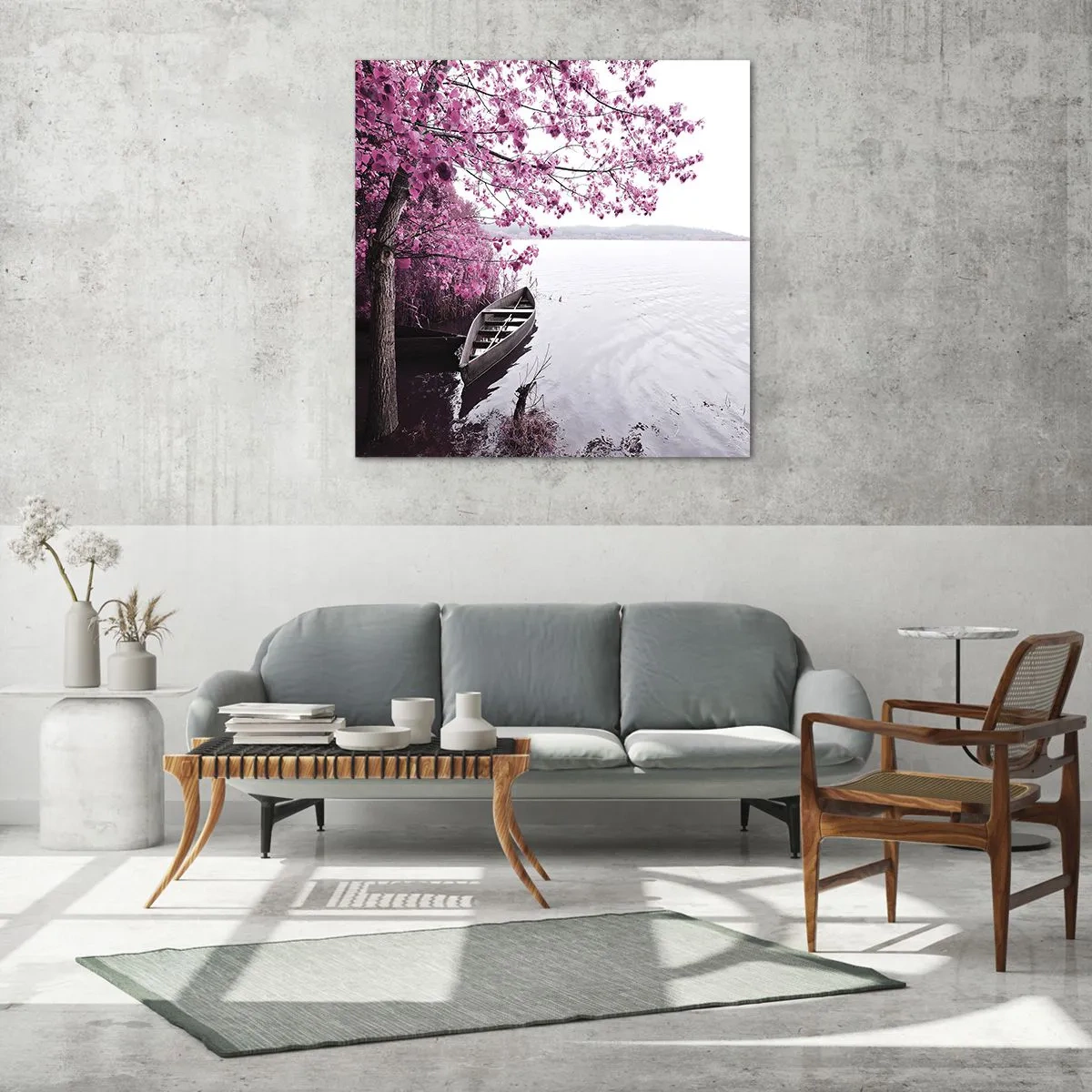 Glastavla - Bild på glas - I rosa tystnad - 50x50 cm