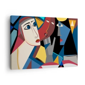 Canvastavla - Bild på duk - Kubistiska ansikten i intensiva färger - 70x50cm - Kubistiskt samtal - Modern väggdekoration för vardagsrum och sovrum ARTTOR